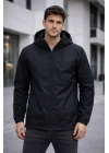 Erkek Kapüşonlu Su İtici Rüzgarlık Ceket Mevsimlik Hafif Mont - Siyah