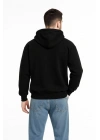 Erkek Kapüşonlu Sweatshirt  Hoodie 3 İplik Şardonlu Pamuklu Kumaş, Önü Baskılı, Fermuarlı Rahat Kalıp, Kışlık Ve Sokak Stili Sweat - Siyah