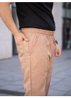 Erkek Keten Cepli Çıma Dikişli Jogger Buggy Pantalon Rahat Kalıp - Kahverengi
