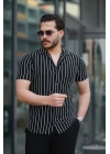 Erkek Kısa Kollu Beyaz çizgi Desenli örme Kumaş Pamuklu Gömlek