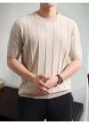 Erkek Kısa Kollu Bisiklet Yaka çizgili Triko Bluz
