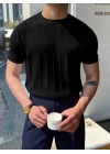 Erkek Kısa Kollu Bisiklet Yaka çizgili Triko Bluz