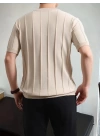 Erkek Kısa Kollu Bisiklet Yaka çizgili Triko Bluz