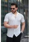 Erkek Kısa Kollu Gri çizgi Desenli örme Kumaş Pamuklu Gömlek