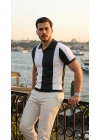 Erkek Kısa Kollu Polo Yakalı Blok Desenli Triko Bluz