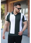 Erkek Kısa Kollu Polo Yakalı Blok Desenli Triko Bluz