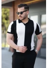 Erkek Kısa Kollu Polo Yakalı Blok Desenli Triko Bluz