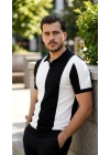 Erkek Kısa Kollu Polo Yakalı Blok Desenli Triko Bluz