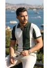 Erkek Kısa Kollu Polo Yakalı Blok Desenli Triko Bluz