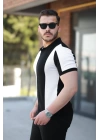 Erkek Kısa Kollu Polo Yakalı Blok Desenli Triko Bluz
