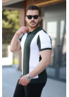 Erkek Kısa Kollu Polo Yakalı Blok Desenli Triko Bluz