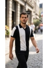 Erkek Kısa Kollu Polo Yakalı Blok Desenli Triko Bluz
