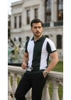 Erkek Kısa Kollu Polo Yakalı Blok Desenli Triko Bluz
