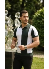Erkek Kısa Kollu Polo Yakalı Blok Desenli Triko Bluz