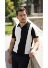 Erkek Kısa Kollu Polo Yakalı Blok Desenli Triko Bluz
