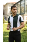 Erkek Kısa Kollu Polo Yakalı Blok Desenli Triko Bluz
