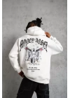 Erkek Kordon İpli Baskılı Kapüşonlu Sweatshirt - Beyaz