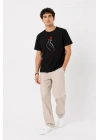 Erkek Kore Parmak Kalp Aşk Temalı Minimal Baskılı Tişört Yazlık Kısa Kol T-Shirt - Siyah