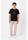 Erkek Kore Parmak Kalp Aşk Temalı Minimal Baskılı Tişört Yazlık Kısa Kol T-Shirt - Siyah