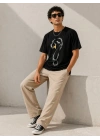 Erkek Kuğu Figürlü Soru İşareti Baskılı Tişört Kısa Kol T-Shirt - Siyah
