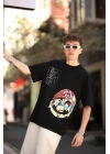 Erkek Mario Baskılı Oversize T-Shirt - Siyah