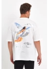 Erkek Melek Baskılı Oversize T-shirt - Beyaz