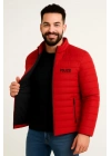Erkek Mikro Su İtici Kapitone Baskılı Astarlı Fermuarlı Bomber Mont - Kırmızı