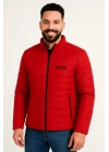 Erkek Mikro Su İtici Kapitone Baskılı Astarlı Fermuarlı Bomber Mont - Kırmızı