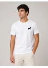 Erkek Minimal Geyik Logolu Tişört Bisiklet Yaka Kısa Kol Yazlık T-Shirt - Beyaz