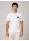 Erkek Minimal Geyik Logolu Tişört Bisiklet Yaka Kısa Kol Yazlık T-Shirt - Beyaz