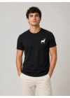 Erkek Minimal Geyik Logolu Tişört Bisiklet Yaka Kısa Kol Yazlık T-Shirt - Siyah