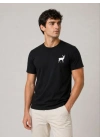Erkek Minimal Geyik Logolu Tişört Bisiklet Yaka Kısa Kol Yazlık T-Shirt - Siyah