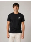 Erkek Minimal Geyik Logolu Tişört Bisiklet Yaka Kısa Kol Yazlık T-Shirt - Siyah