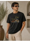 Erkek Motosiklet Baskılı Tişört Bisiklet Yaka Kısa Kol Yazlık T-Shirt - Siyah