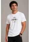 Erkek Müzik Temalı Baskılı Tişört Bisiklet Yaka Kısa Kol T-Shirt - Beyaz