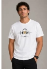 Erkek Müzik Temalı Baskılı Tişört Bisiklet Yaka Kısa Kol T-Shirt - Beyaz
