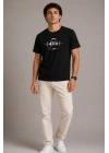 Erkek Müzik Temalı Baskılı Tişört Bisiklet Yaka Kısa Kol T-Shirt - Siyah