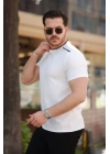 Erkek Omuzlar çizgi Detaylı Kısa Kollu T-shirt
