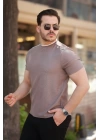 Erkek Omuzlar çizgi Detaylı Kısa Kollu T-shirt