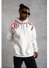 Erkek Ön Ve Arka Baskılı Kapüşonlu 3 İplik Sweatshirt - Beyaz