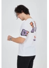 Erkek Ön Ve Arka Baskılı T-Shirt - Beyaz