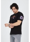 Erkek Ön Ve Arka Baskılı T-Shirt - Siyah