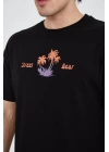 Erkek Ön Ve Arka Baskılı T-Shirt - Siyah