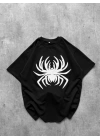 Erkek Örümcek Baskılı Tişört Kısa Kollu Bisiklet Yaka T-Shirt - Siyah