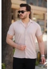 Erkek Ottoman Kumaş Apaj Yaka Kısa Kollu Gömlek