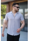 Erkek Ottoman Kumaş Apaj Yaka Kısa Kollu Gömlek