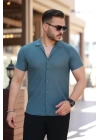 Erkek Ottoman Kumaş Apaj Yaka Kısa Kollu Gömlek