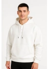 Erkek Ovarsize Kapüşonlu Swetshirt Kanguru Çepli Cıtcıtlı 3 Iplik Şardonlu Hoodie - Beyaz