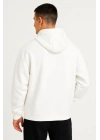 Erkek Ovarsize Kapüşonlu Swetshirt Kanguru Çepli Cıtcıtlı 3 Iplik Şardonlu Hoodie - Beyaz