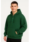 Erkek Ovarsize Kapüşonlu Swetshirt Kanguru Çepli Cıtcıtlı 3 Iplik Şardonlu Hoodie - Haki